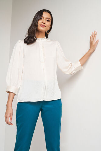 Cream Solid Curved Top, Cream, image 1